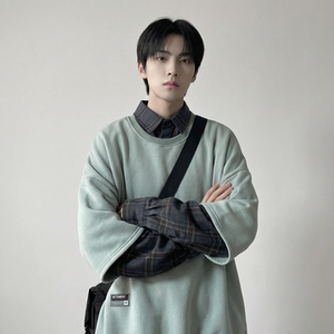 现货 2026春款假两件卫衣衬衫领复古vibe格子美式外套 A5613-P65，男装衬衫，星座1017