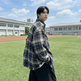 现货2026春复古美式格子长袖衬衫毛边宽松衬衣SC245-P58，男装衬衫，星座1017