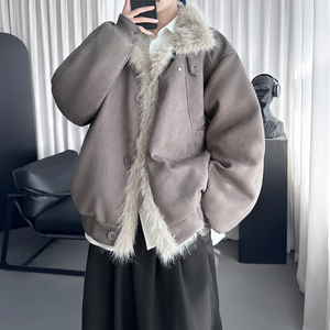 美式复古麂皮绒座山雕棉服男女冬季情侣保暖百搭棉衣W1929