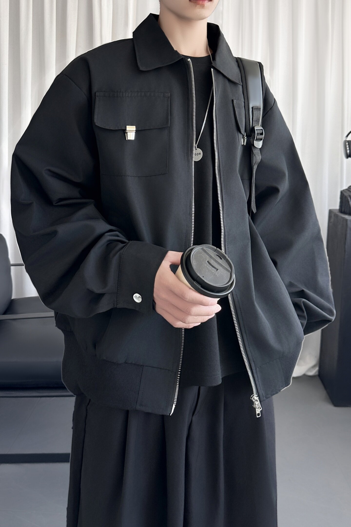 美式复古休闲百搭夹克男生宽松翻领拉链短款工装外套J2129-P108,男装夹克,星座1017