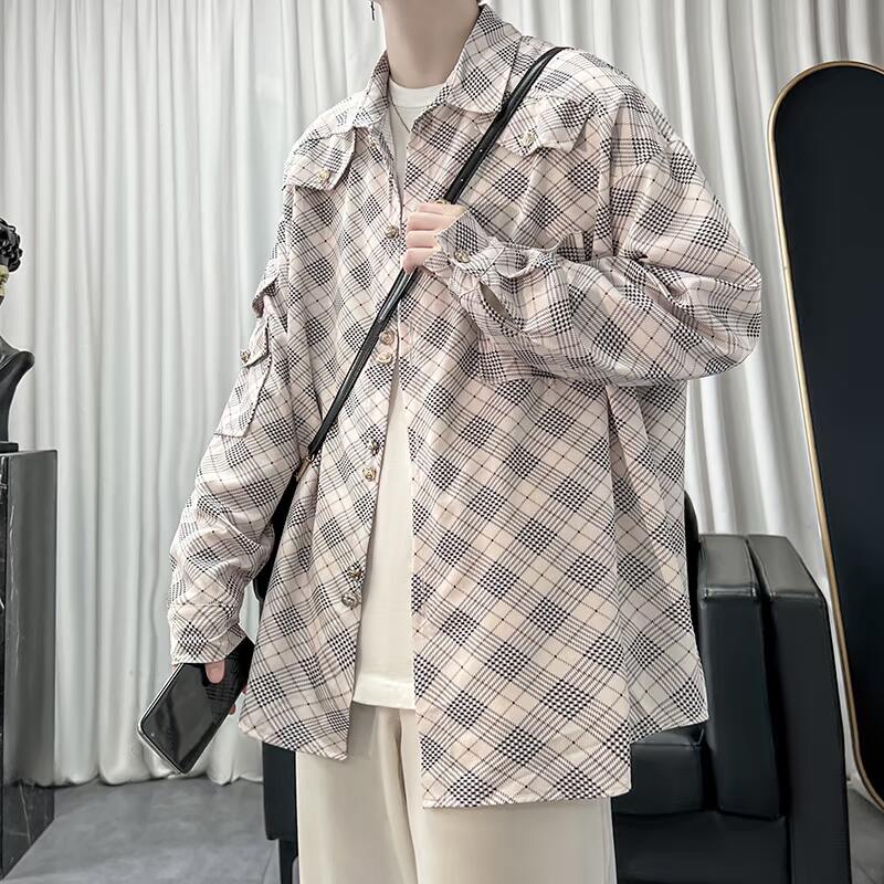 秋季工装格子男衬衫长袖宽松衬衣休闲外套1017-CY345-P58,男装衬衫,星座1017