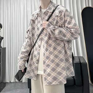 秋季工装格子男衬衫长袖宽松衬衣休闲外套1017-CY345-P58图片