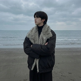 现货冬季大毛领加厚夹棉黑锻拼接棉服外套M1654-P168，男装棉衣，星座1017