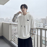 现货春季连帽卫衣男潮牌ins假两件拼接格子慵懒风W8212-P68，男装卫衣，星座1017