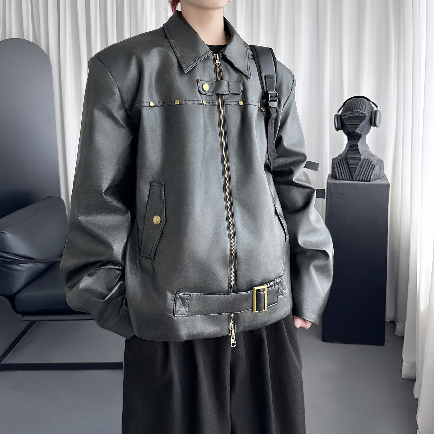 美式复古皮衣外套男秋季cleanfit垫肩机车夹克D3043-P138，男装夹克，星座1017