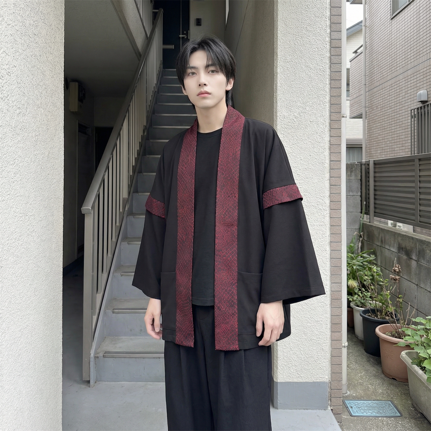 现货春秋风蟒纹印花拼接男士道袍汉服D3206-P78,男装民族服装,星座1017