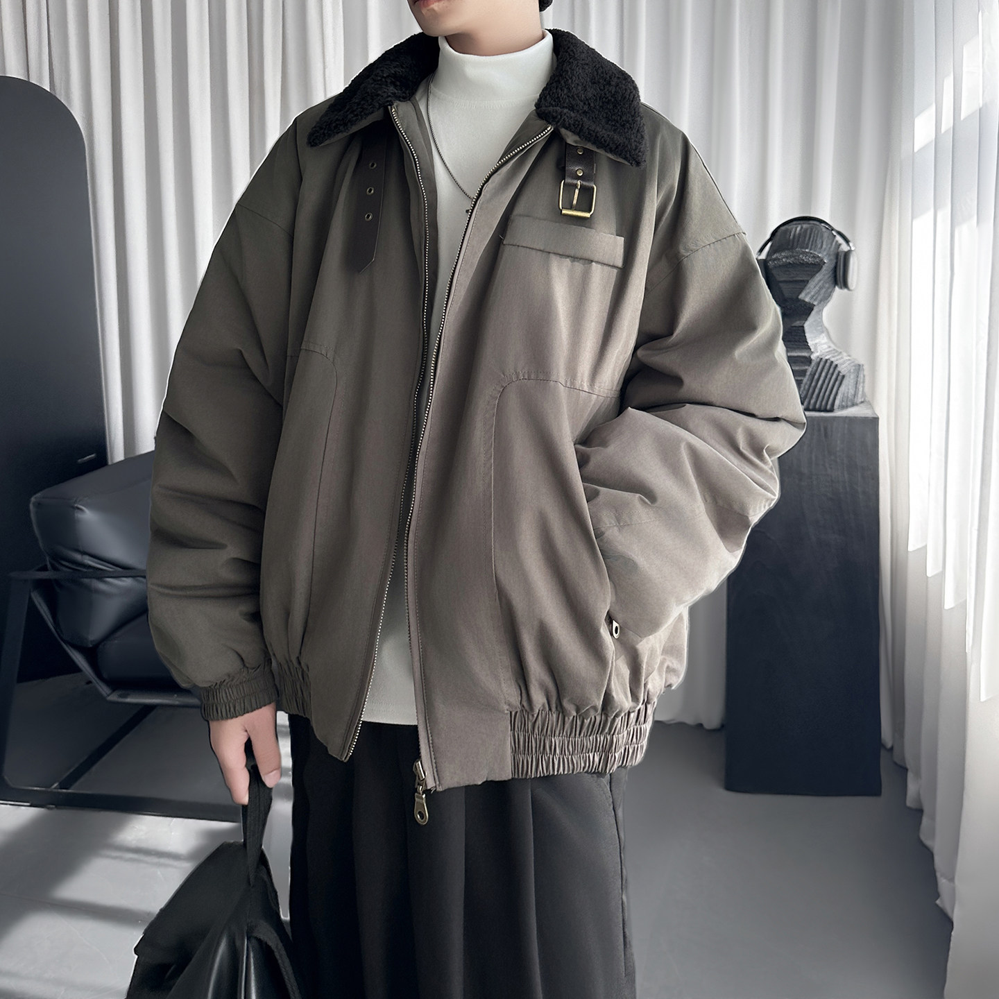 美式复古毛领棉服男冬季休闲加厚保暖派克服外套M8718-P138,男装棉衣,星座1017