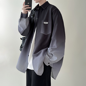 wassup happy渐变长袖衬衫男春秋季2025新款潮牌宽松休闲衬衣外套图片