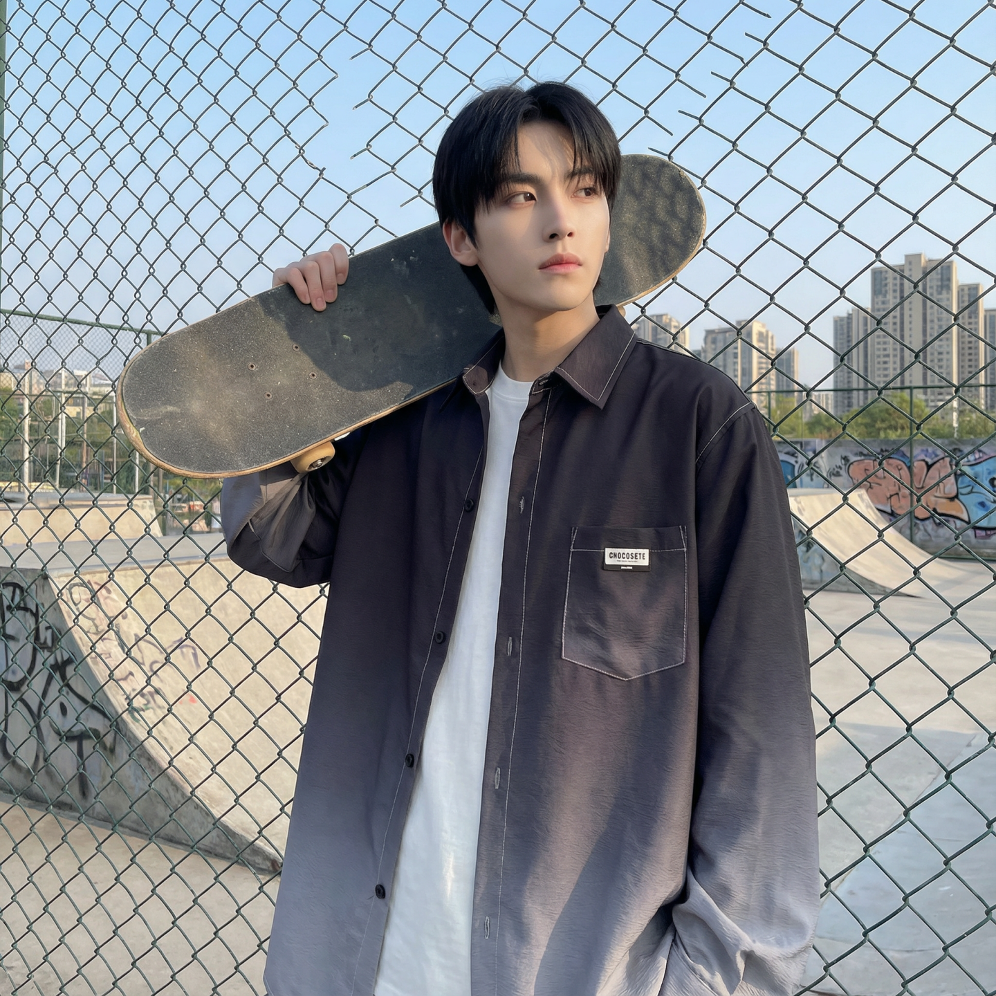 2026现货渐变长袖衬衫水洗褶皱宽松潮流休闲衬衣DS651-P58，男装衬衫，星座1017