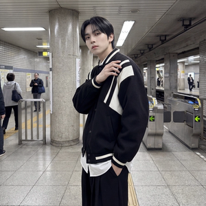 现货 撞色美式复古夹克棒球服流行外套W0023-P88控118 加绒P100图片