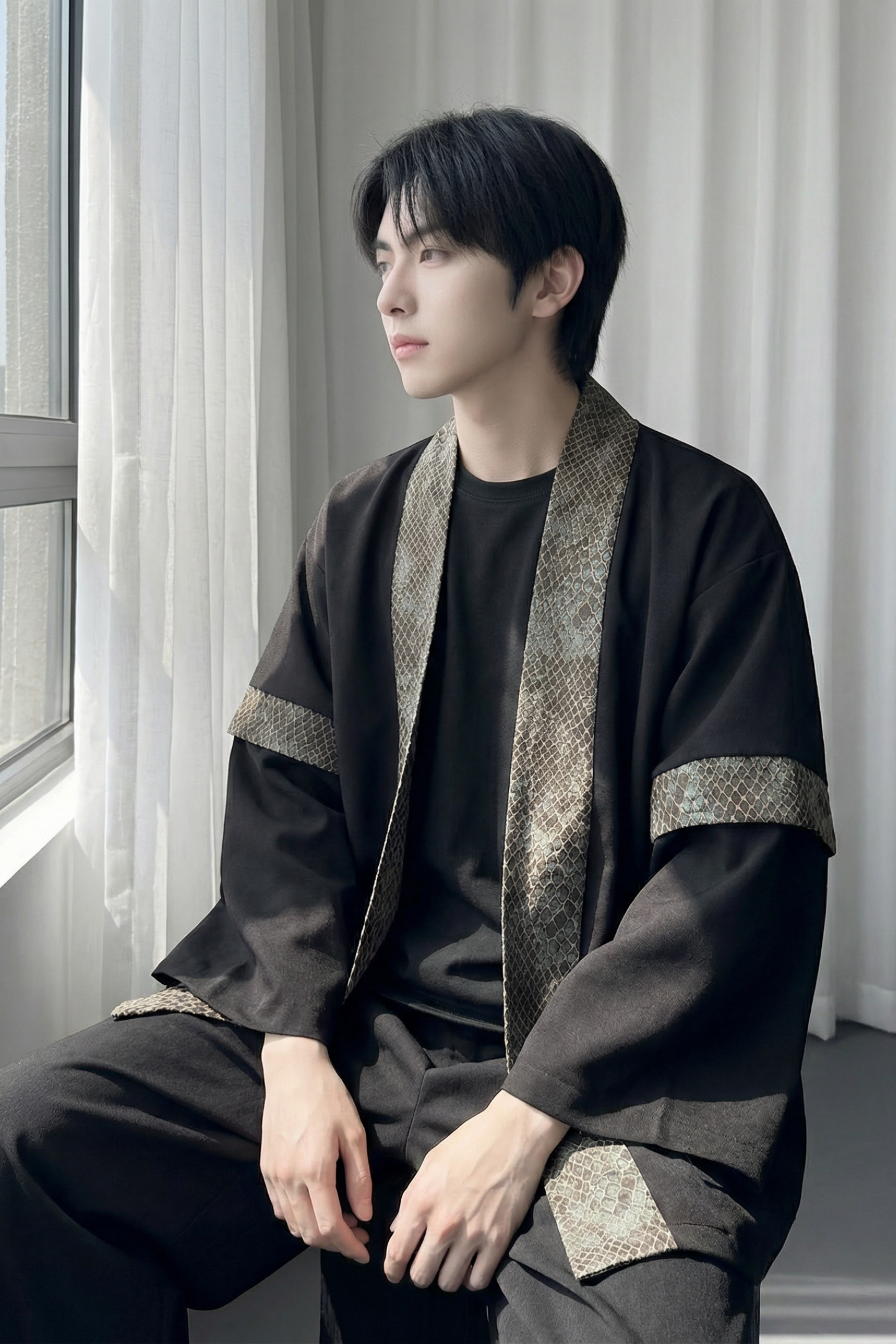现货春秋风蟒纹印花拼接男士道袍汉服D3206-P78,男装民族服装,星座1017