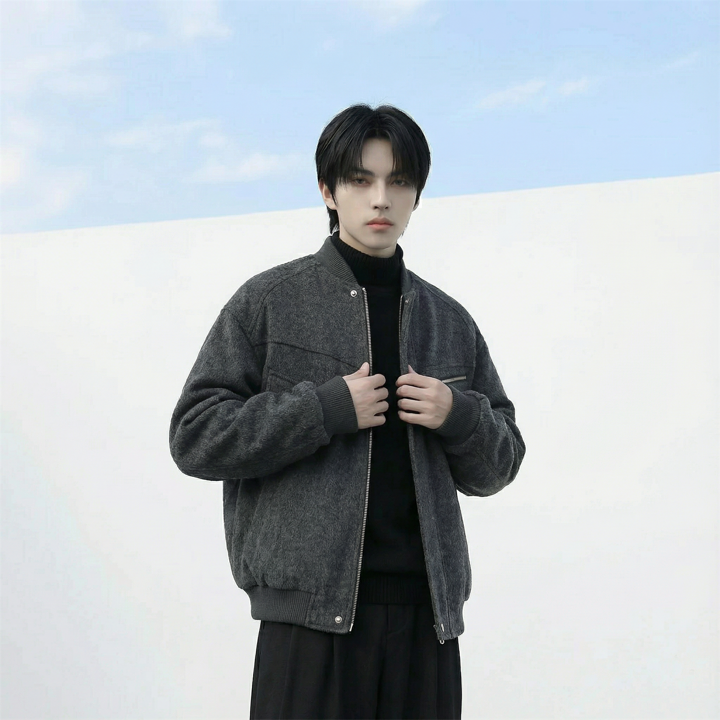 现货美式毛呢夹克棉服加厚高级痞帅夹棉棒球服短款外套Q955-P138，男装夹克，星座1017