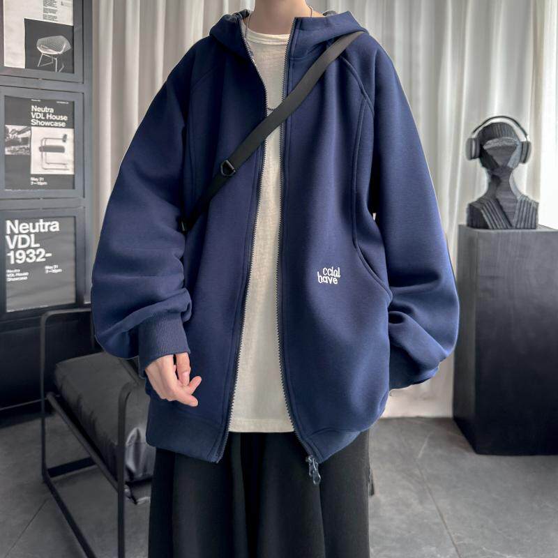 连帽开衫卫衣新款宽松慵懒风情侣格纹拼接休闲外套WY745-P70,男装卫衣,星座1017