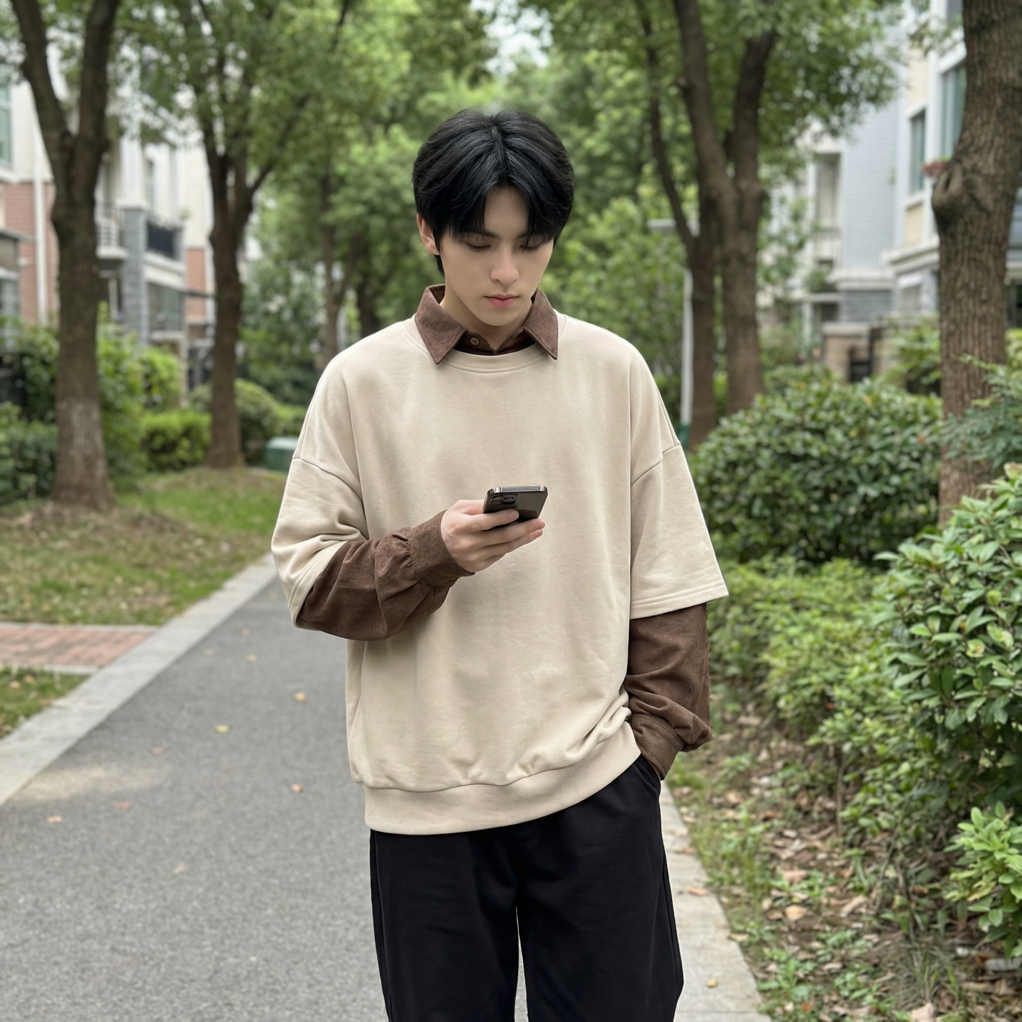 2026春款假两件卫衣衬衫领复古vibe格子美式外套CR447-P68,男装衬衫,星座1017
