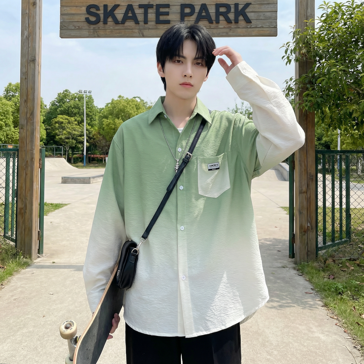 2026现货渐变长袖衬衫水洗褶皱宽松潮流休闲衬衣DS651-P58，男装衬衫，星座1017