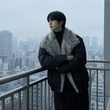 现货冬季大毛领加厚夹棉黑锻拼接棉服外套M1654-P168，男装棉衣，星座1017