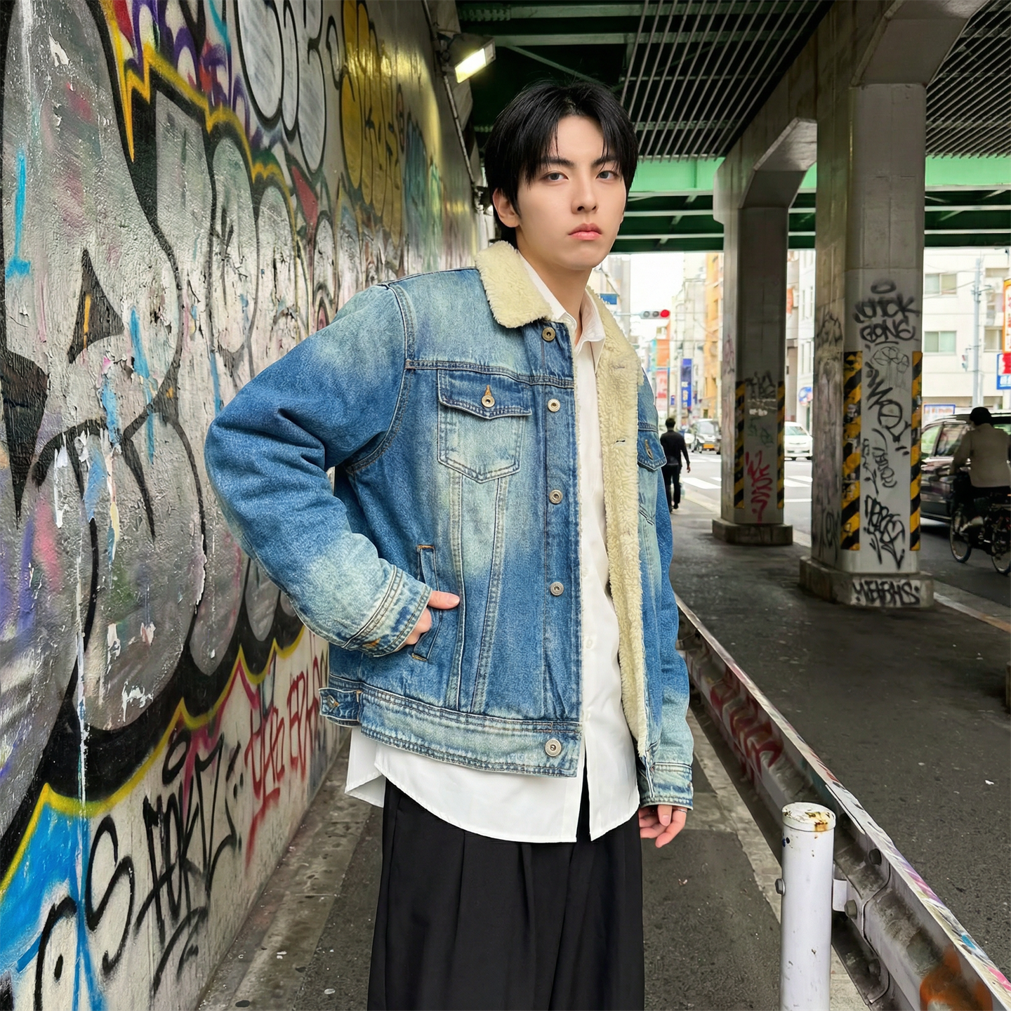 新款现货做旧羊羔绒牛仔外套保暖棉服夹克Q2053-P138,男装工装外套,星座1017