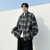 现货2026春复古美式格子长袖衬衫毛边宽松衬衣SC245-P58，男装衬衫，星座1017