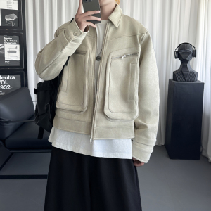 小众设计秋冬拉链外套 简约cleanfit鹿皮绒夹克男 F0858-P118图片