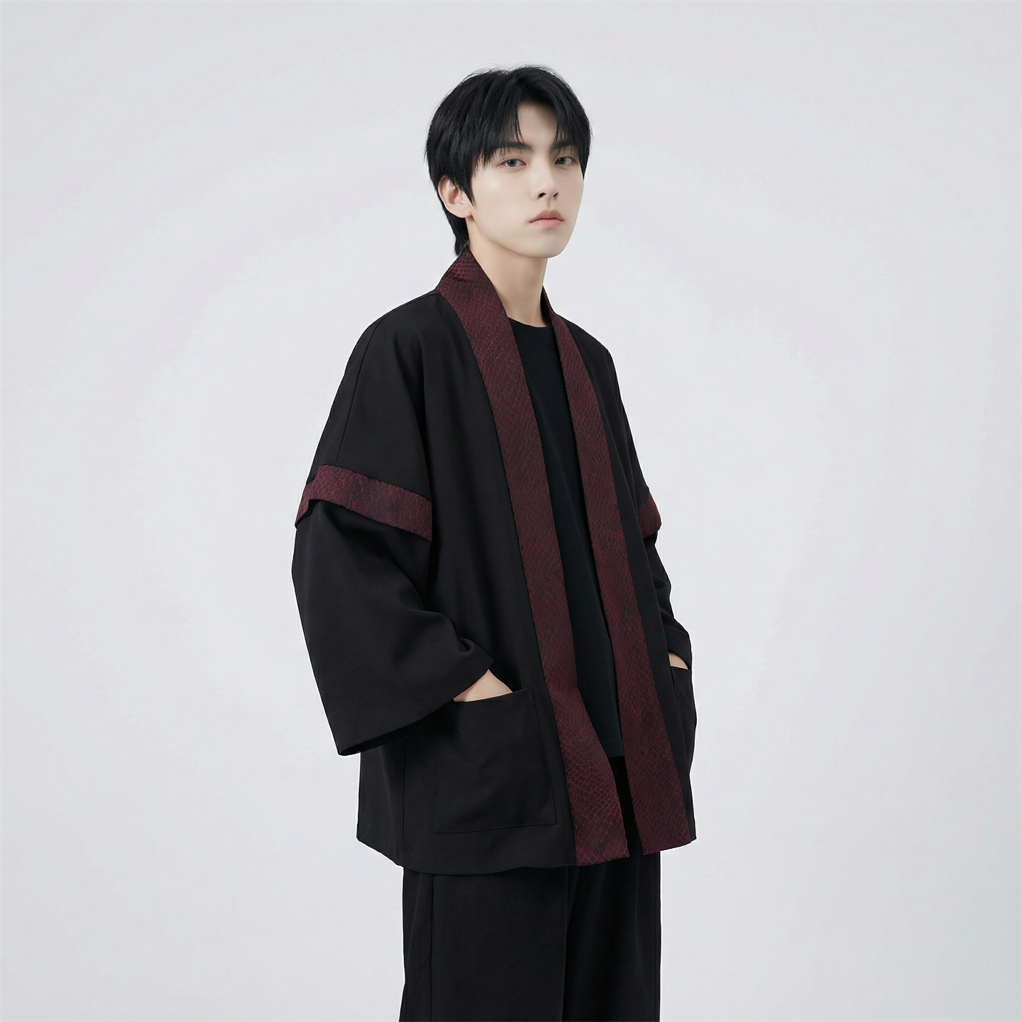 现货春秋风蟒纹印花拼接男士道袍汉服D3206-P78,男装民族服装,星座1017
