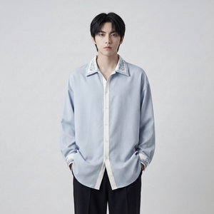 现货潮衬衫小众刺绣长袖衬衣新中式情侣外套 DY877-P68，男装衬衫，星座1017