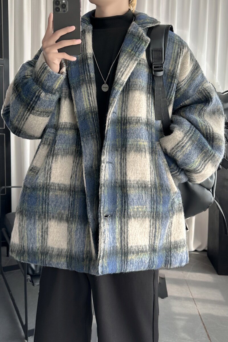 毛呢格子外套男韩版宽松休闲百搭大衣Y111-P108,女装短外套,星座1017