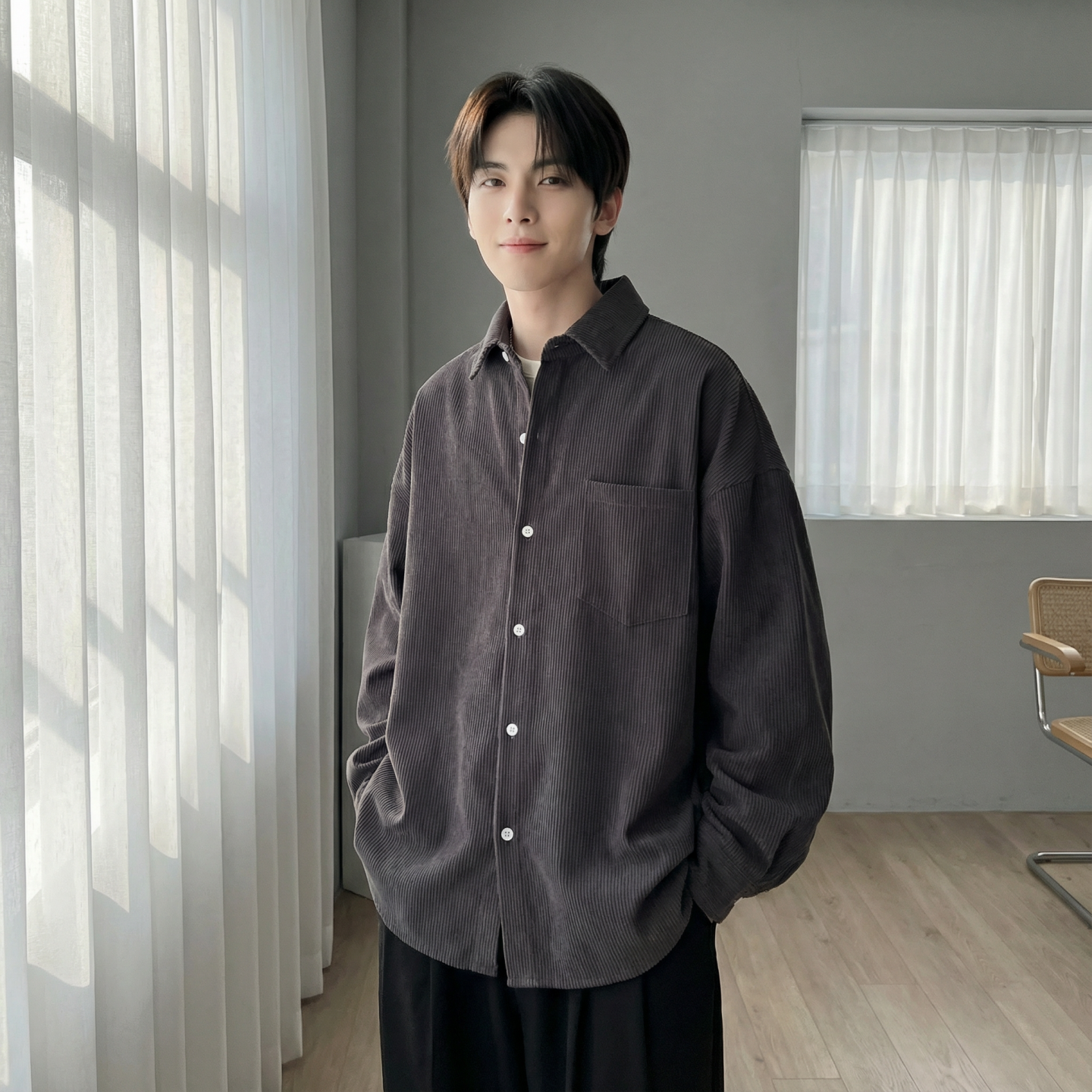 现货灯芯绒高级感长袖衬衫男休闲衬衣外套C963-P48，男装衬衫，星座1017