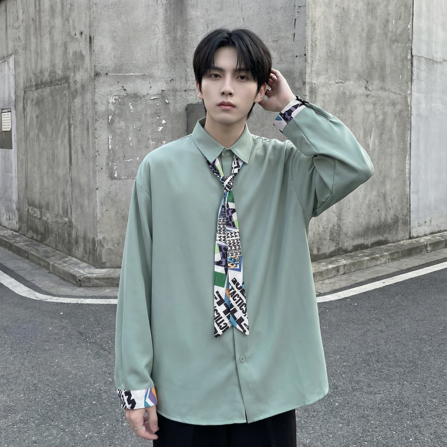 现货长袖衬衫男潮流带领带帅气港风高级感情侣衬衣FA32-P55,男装衬衫,星座1017