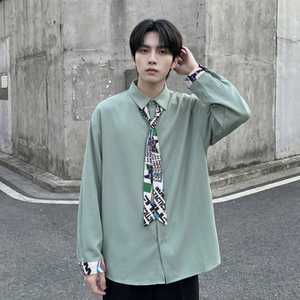 现货长袖衬衫男潮流带领带帅气港风高级感情侣衬衣 FA32-P55图片