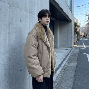 现货 冬季大毛领加厚夹棉黑锻拼接棉服外套 M1654-P168图片