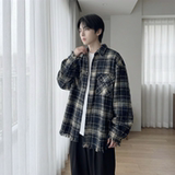 现货2026春复古美式格子长袖衬衫毛边宽松衬衣SC245-P58，男装衬衫，星座1017