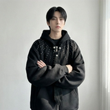 现货小众烫钻可拆卸领带设计连帽卫衣重磅宽松慵懒外套W2056-P89，女装短外套，星座1017