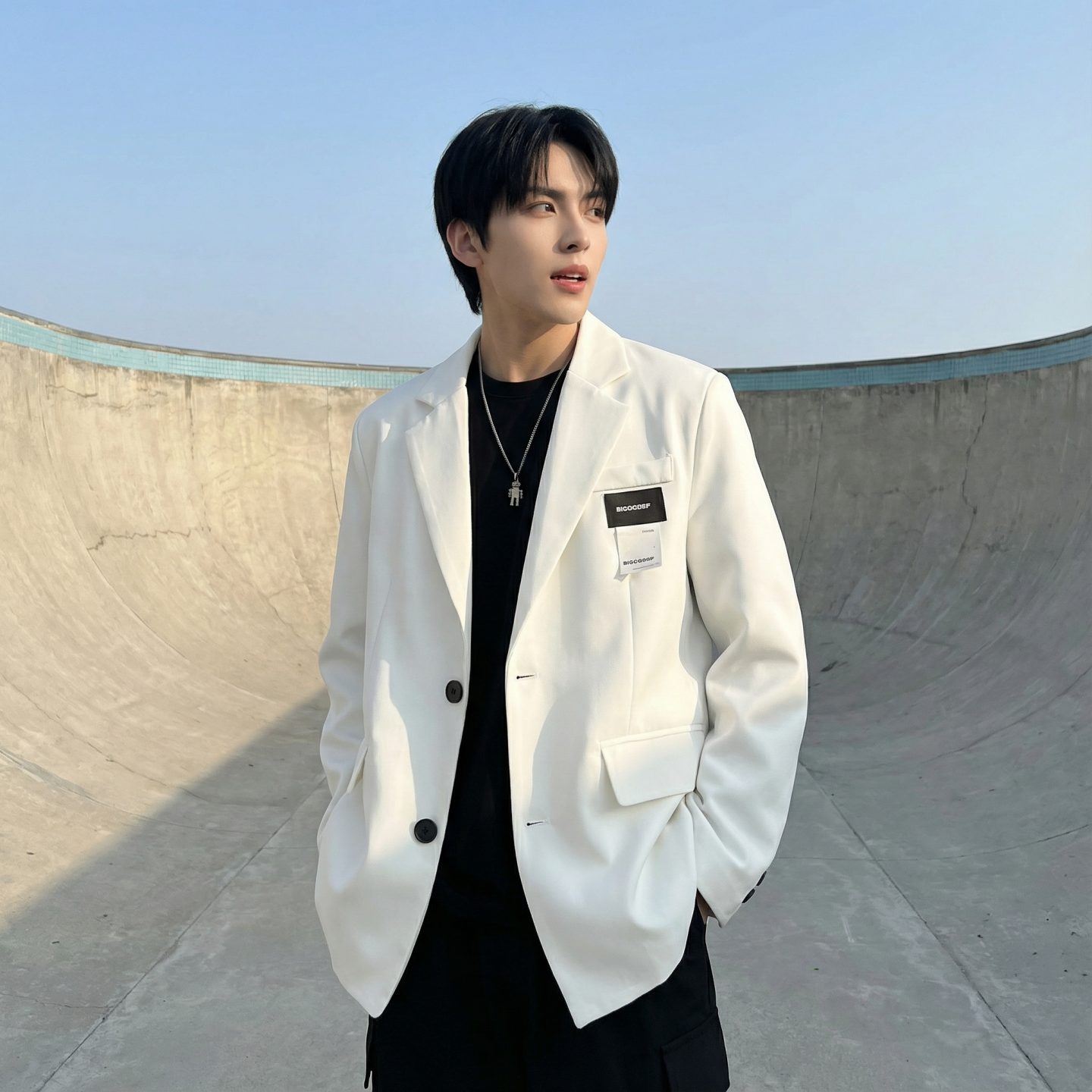 现货休闲西服男春秋宽松大码潮高级感痞帅外套西装JK342-P98，男装西服套装，星座1017