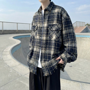 现货 2026春复古美式格子长袖衬衫毛边宽松衬衣 SC245-P58，男装衬衫，星座1017