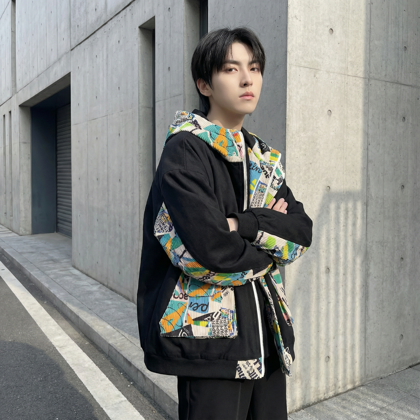 现货春款潮流涂鸦拼接夹克开衫连帽外套WT23-P75控96,男装夹克,星座1017