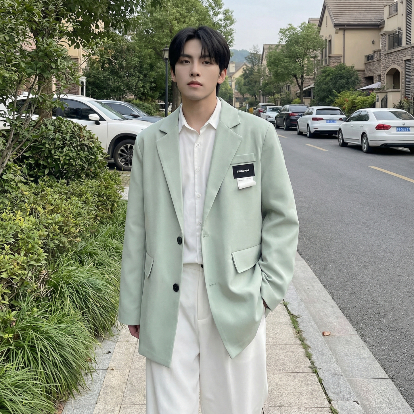 现货休闲西服男春秋宽松大码潮高级感痞帅外套西装JK342-P98,男装西服套装,星座1017