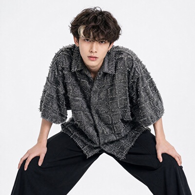 格子短袖#衬衫男宽松衬衣复古百搭休闲外套 XC83-P45