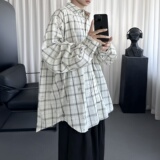 格子长袖衬衫外套男女夏宽松破洞潮翻领情侣休闲衬衣AS035-P78，男装衬衫，星座1017