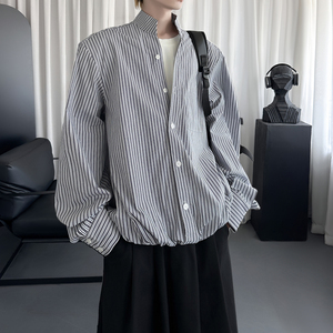 高智感条纹长袖衬衫男夏季百搭宽肩短款上衣 S8976-P68图片