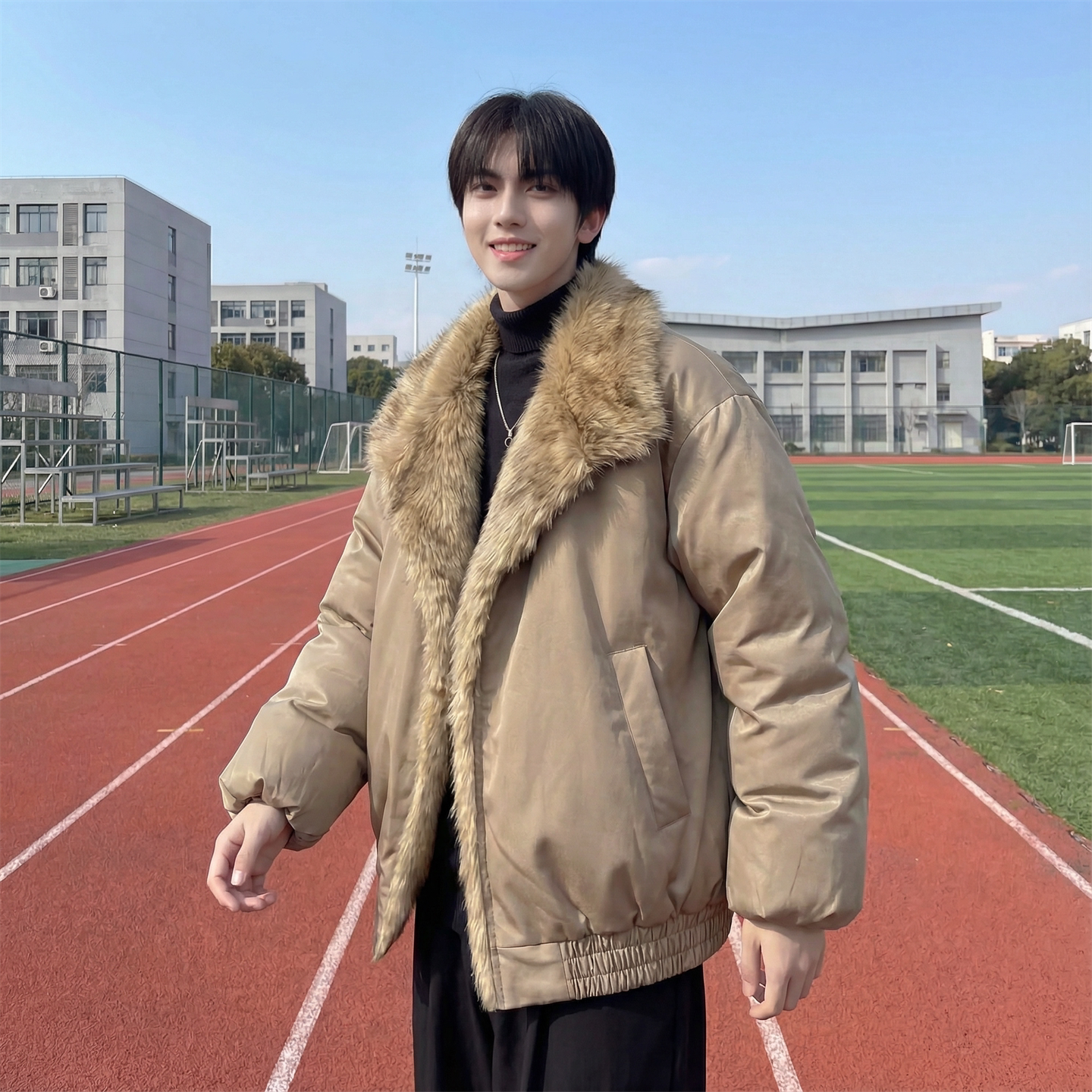 现货冬季大毛领加厚夹棉黑锻拼接棉服外套M1654-P168,男装棉衣,星座1017
