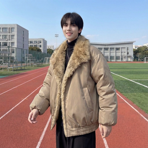 现货 冬季大毛领加厚夹棉黑锻拼接棉服外套 M1654-P168图片