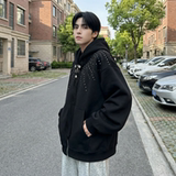 现货烫钻可拆卸领带设计连帽卫衣重磅细闪宽松慵懒外套W2056-P89，女装短外套，星座1017