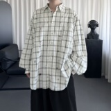 格子长袖衬衫外套男女夏宽松破洞潮翻领情侣休闲衬衣AS035-P78，男装衬衫，星座1017