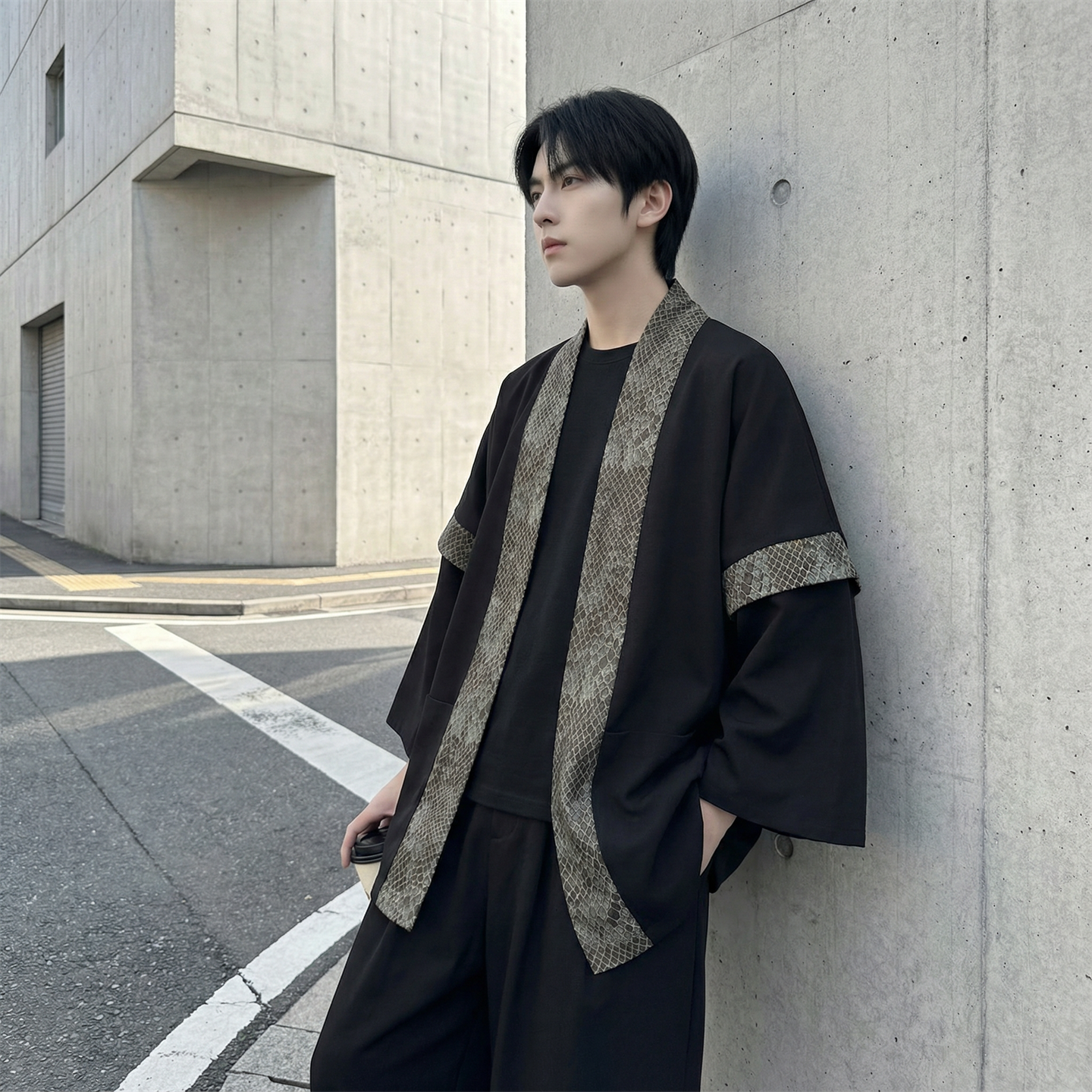 现货春秋风蟒纹印花拼接男士道袍汉服D3206-P78，男装民族服装，星座1017