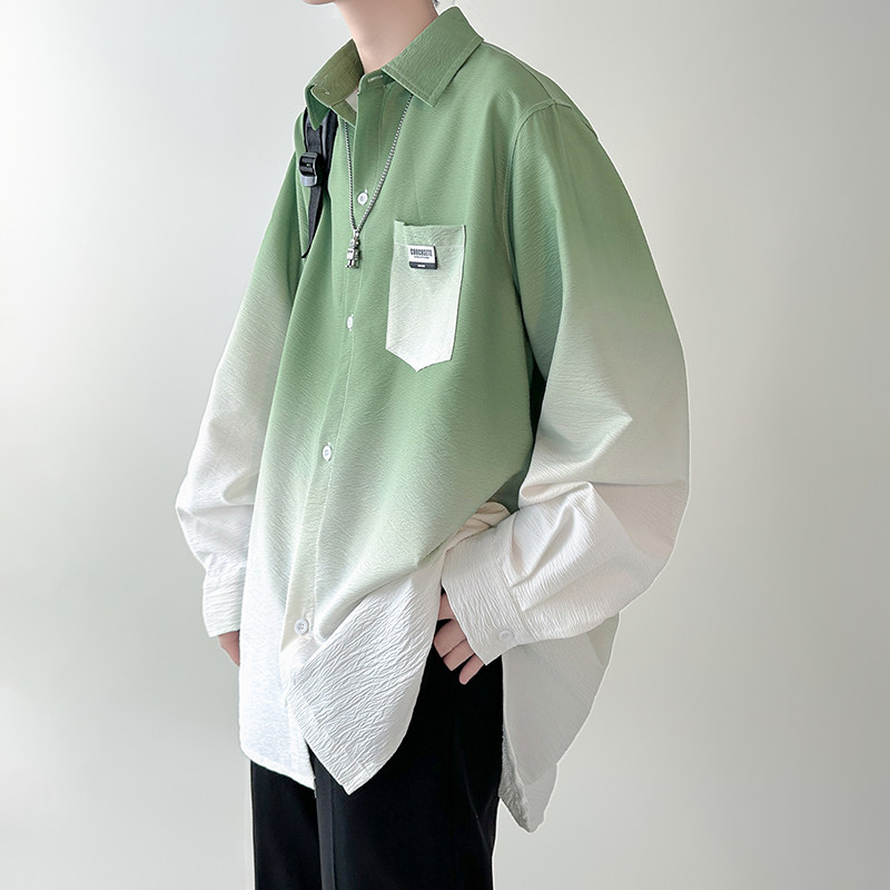 wassuphappy渐变长袖衬衫男春秋季2025新款潮牌宽松休闲衬衣外套,男装衬衫,星座1017