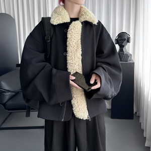 可拆毛领夹克千鸟格短款翻领棉服外套 W5139-P138图片