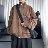 美式复古cleanfit风立领短款夹克立体大口袋情侣外套Q7175-P128，男装夹克，星座1017