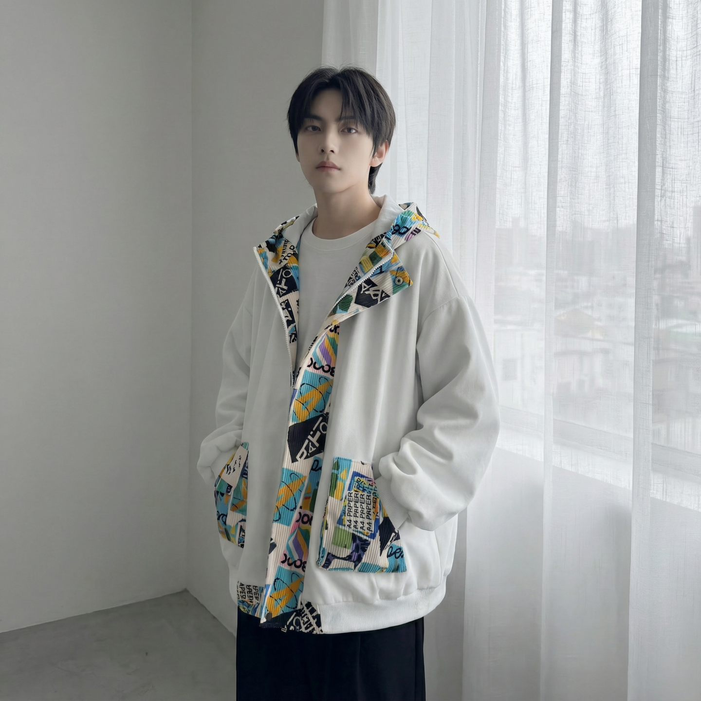 现货春款潮流涂鸦拼接夹克开衫连帽外套WT23-P75控96，男装夹克，星座1017