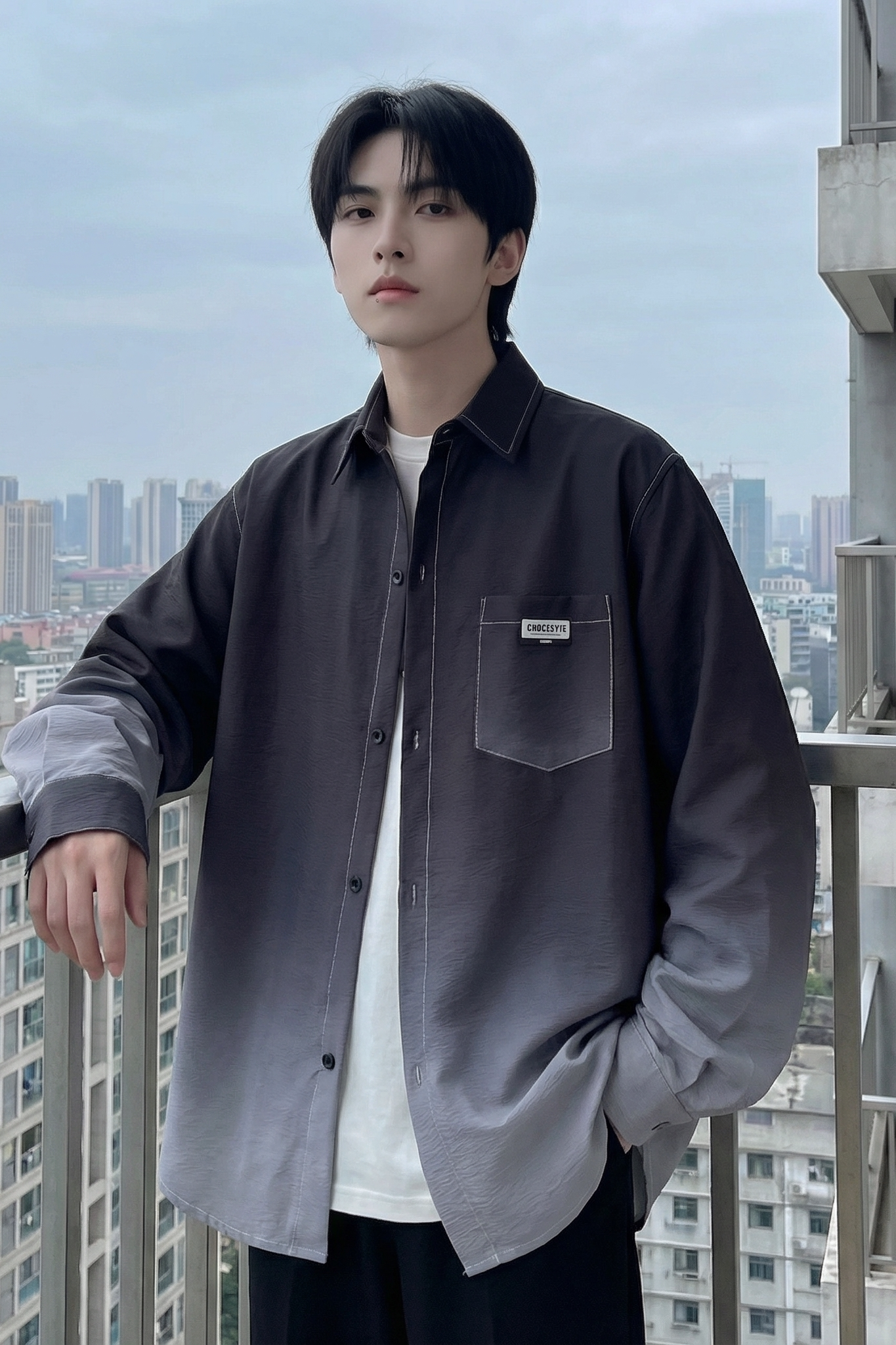 2026现货渐变长袖衬衫水洗褶皱宽松潮流休闲衬衣DS651-P58,男装衬衫,星座1017