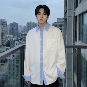 现货 高级感小众设计拼接衬衫男痞帅纯色宽松潮流衬衣 S1858-P68，男装衬衫，星座1017